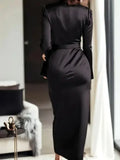 Autumn temperament goddess Hepburn style long-sleeved lace-tight waist dress for women
