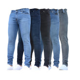 2024 Solid Color Fashion Men Casual Pants Stretch Jeans Skinny Work Trousers Male Wash Slim Fit for Zippered Jeans Men Clothing