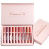CmaaDu New Dazzle 10Pcs/Set Box Nude Matte Lipstick Lip Gloss Makeup Silky-Smooth Long Lasting Matte Lip stick Lipgloss Cosmetic