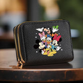 1pc Mickey Minnie Donald Short Coin Purse with Card Slots, Double Zipper Wallet - Large Capacity Credit Card Holder And Coin