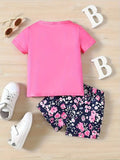 0-3 year old baby girl summer glasses letter printed short sleeved top+floral shorts set
