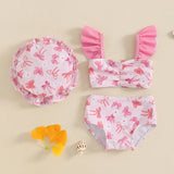 Toddler Baby Girl Bikini Set Swimsuit Bow Strawberry Print Tank Tops with Shorts and Hat Bathing Suit 3 Pcs Beachwear