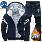 2025 Large Winter Mens Casual Sports Plush Set Hooded Coat + Pants Korean Edition Warm Thick Two Piece Set Fleece Clothes Men