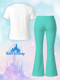 Girls Disney Cartoon Print Short Sleeve T-Shirt and Flare Pants Set