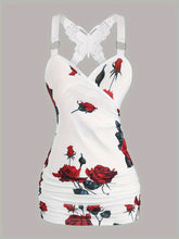 Women Floral Print Butterfly Applique Tank Top