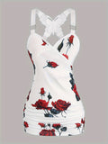 Women Floral Print Butterfly Applique Tank Top
