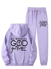 Women No Worries GOD Got Me Printed Hoodie and Sweatpants Set