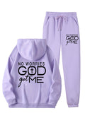 Women No Worries GOD Got Me Printed Hoodie and Sweatpants Set