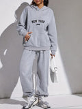 Women New York Print Fleece-Lined Hoodie & Jogger Set