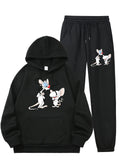 Women Casual White Mice Long Sleeve Hooded Multi-Functional Sweatshirt Set