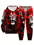 Men Plus Size 3D Lion Print Sportswear Set Long Sleeve Hoodie and Sport Trousers