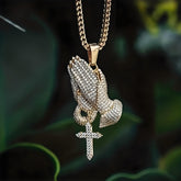 1pc Cross Pendant Necklace with Praying Hands Design - Classic, Stylish Religious Faith Symbol & Lucky Charm - Versatile Accessory for Beach, Valentine's Gifts & Daily Wear