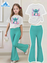 Girls Disney Cartoon Print Short Sleeve T-Shirt and Flare Pants Set