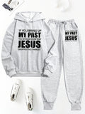 Women Casual Set"My Past" Jesus Quote Printed Hoodie & Sweatpants