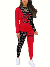 Women Plus Size Queen Letter Print Set