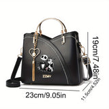 Jack Skellington & Sally Crossbody Bag Black Shoulder Purse Removable Strap, Coin Wallet Feature, and Heart-Shaped Pendant