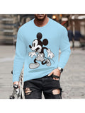 Men Casual Versatile Mickey Print Long Sleeved T-shirt & Pants Two-piece Set