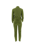 Women Casual Green "Lucky" Embroidered Letter Print Zip-Up Long Sleeve Pantsuit