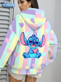 Stitch Cartoon 3D Printed Blue & Pink Design, White Casual Sweatshirt Drawstring Hoodie