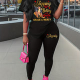 0301Gwen Women'S Casual Outfit Set, Birthday Print, Queen Print, Short-Sleeve Two-Piece, Round Neck Short-Sleeve T-Shirt Top, Printed Tight Leggings, Women'S Clothing.