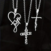 3pcs Women's Stainless Steel Faith Pendant Necklace Set, Christian Inspirational Jewelry, Elegant Religious Symbol, All-Season Accessory | Unisex Design | Durable Stainless Steel