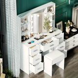Modern Elegant White Hardwood Vanity with Illuminated Mirror & USB-Powered Lighting - 3 Adjustable Modes, Multiple Drawers & Storage Shelves, Space-Saving Design for Teen Girls' Bedroom, Compact Cosmetic Organizer, Easy Assem