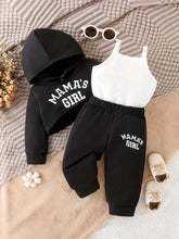 Girl Baby Stylish Letter Print Street Casual 3pcs Kids Hoodie Cropped Top & Cami Top & Pants Set