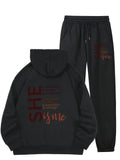 Women Cozy Fleece-Lined Hoodie & Sweatpants Letter Print Set