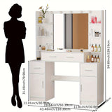 White Solid Wood Dresser Illuminated Vanity Mirror 3 Adjustable Lighting Modes, Large Capacity Storage Dresser