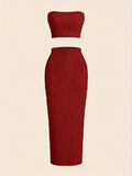 Women Solid Casual Tube Top & Bodycon Long Length Skirt Two-piece Set