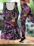 Women Animal Print Two-piece Set Crew Neck Racerback Tank Top & Slim Pants Outfit