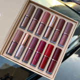 12pcs/Set Velvet Matte Liquid Lipstick Book Style Christmas Gift Long-Lasting Non-Stick Cup Not Fade Shimmer Nude Lip Gloss