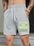 Men Casual"Yes I Smell Weed" Graphic Print Shorts Drawstring pocket Shorts