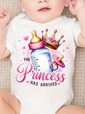 Casual Short-Sleeve Romper The Princess Has Arrived" Cartoon Print Crown & Design Outfit