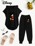 Women Licensed Sleeveless Hooded Top Drawstring Letter Print Pants Elastic Waist Set