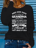 Women Casual Long Sleeve Crew Neck White Grandma Quote Letter Print T-Shirt