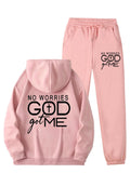 Women No Worries GOD Got Me Printed Hoodie and Sweatpants Set