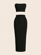 Women Solid Casual Tube Top & Bodycon Long Length Skirt Two-piece Set