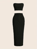 Women Solid Casual Tube Top & Bodycon Long Length Skirt Two-piece Set