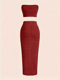 Women Solid Casual Tube Top & Bodycon Long Length Skirt Two-piece Set
