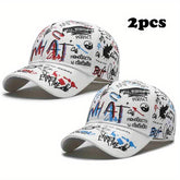 2pcs-Urban Edge Graffiti Cap - Multilingual Streetwear Hat with Attitude Phrases