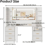Large Makeup Vanity Desk with HD Mirror, 59"Dresser Table with 6 Open Shelves And 8 Drawers, Perfect Gift for Women And Girls for Bedroom (No Stool)
