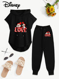 Women Disney Drawstring Sleeveless Hooded Top Summer Letter Print Pants Set