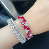 S925 Silver 7 * 7 Red and White Double Heart Full Moissanite Bracelet Colorful Jewelry Accessories Women's Wedding and Engagement Rings, Luxury Retro Jewelry Gifts Christmas Gifts, Halloween Gifts Best Gifts for Good Friends