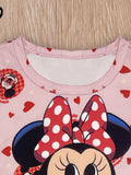 Girls Disney Minnie Bow knot Print One-piece Romper Bodysuit