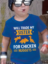 Boys Casual Crew Neck T-Shirt - Cartoon Chicken Nugget Dinosaur Print