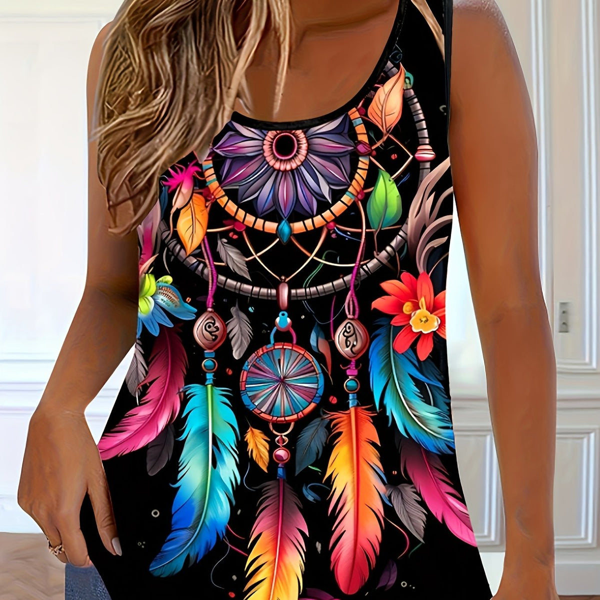 Women Sleeveless Bohemian Print Top