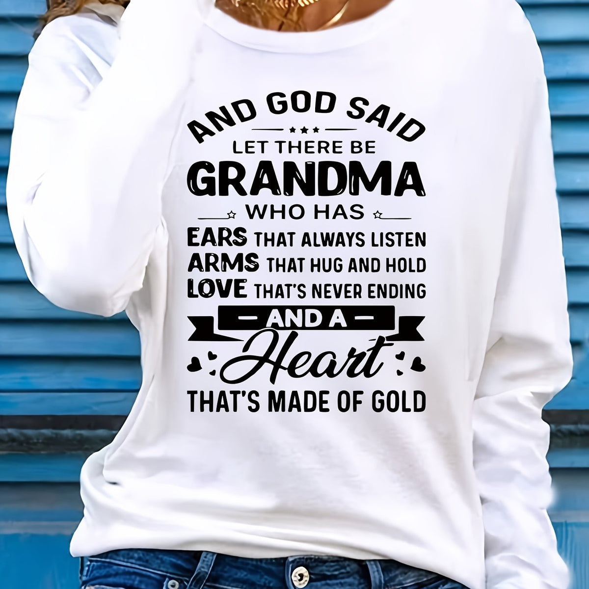 Women Casual Long Sleeve Crew Neck White Grandma Quote Letter Print T-Shirt