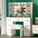 Modern Elegant White Hardwood Vanity with Illuminated Mirror & USB-Powered Lighting - 3 Adjustable Modes, Multiple Drawers & Storage Shelves, Space-Saving Design for Teen Girls' Bedroom, Compact Cosmetic Organizer, Easy Assem