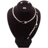 Women Rhinestone Heart-shaped Necklace Earrings Bracelet Ring